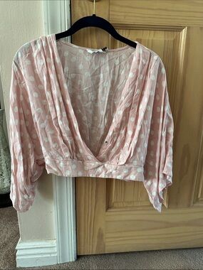 Forever 21 Pink Polka Dot Deep V Crop Blouse